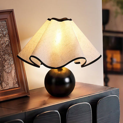 Coastal Wave-Inspired Table Lamp with Wooden Base