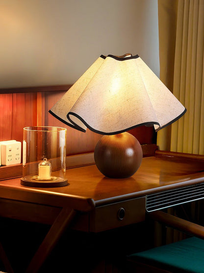 Coastal Wave-Inspired Table Lamp with Wooden Base