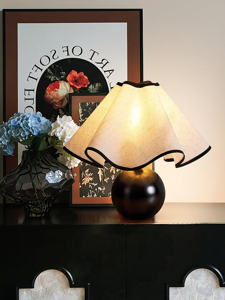 Coastal Wave-Inspired Table Lamp with Wooden Base
