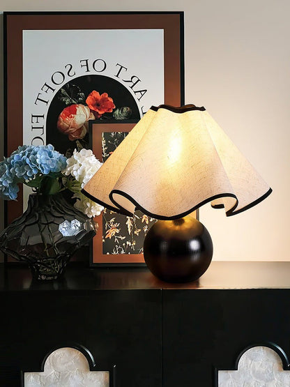 Coastal Wave-Inspired Table Lamp with Wooden Base