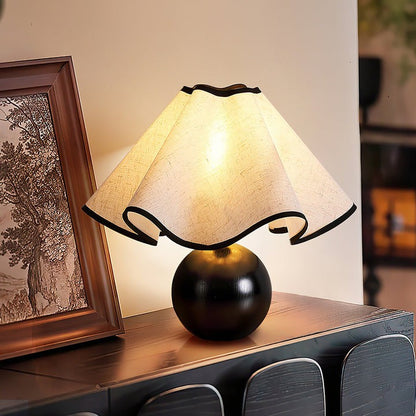 Coastal Wave-Inspired Table Lamp with Wooden Base