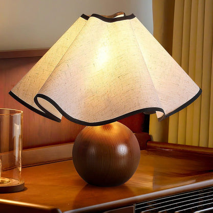 Coastal Wave-Inspired Table Lamp with Wooden Base