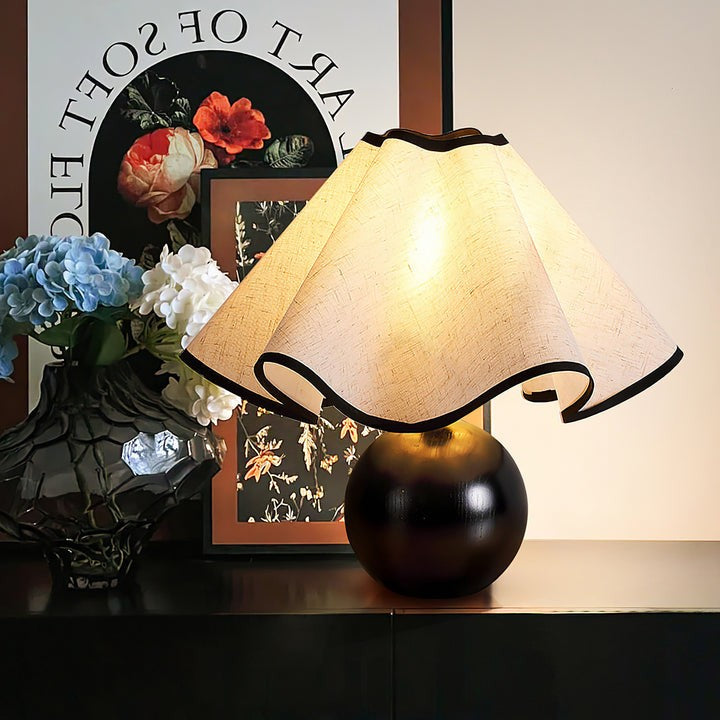 Coastal Wave-Inspired Table Lamp with Wooden Base