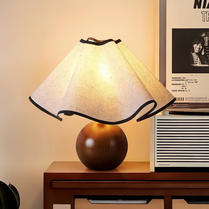 Coastal Wave-Inspired Table Lamp with Wooden Base
