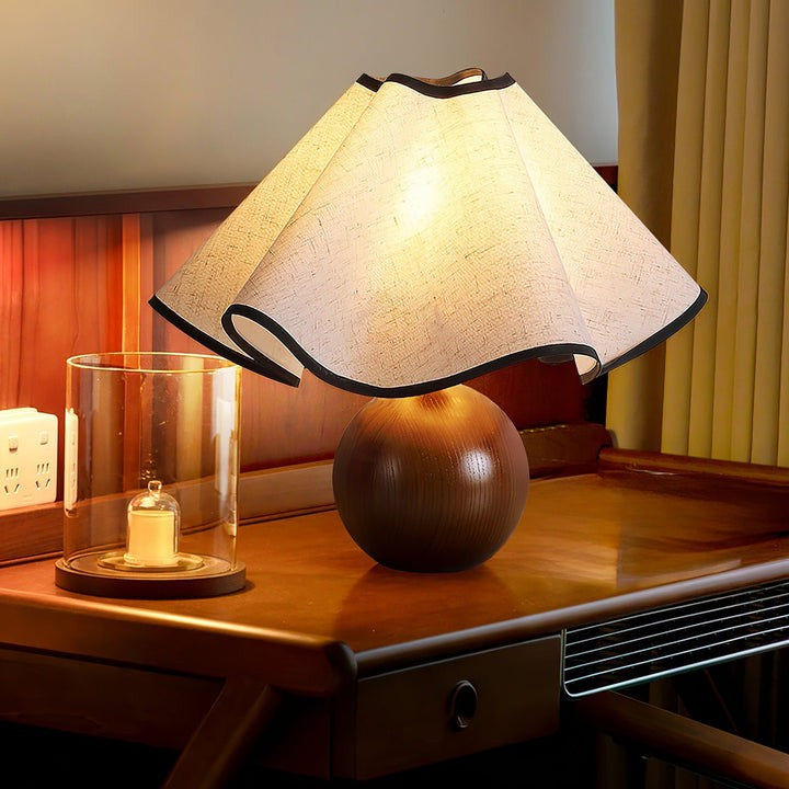 Coastal Wave-Inspired Table Lamp with Wooden Base