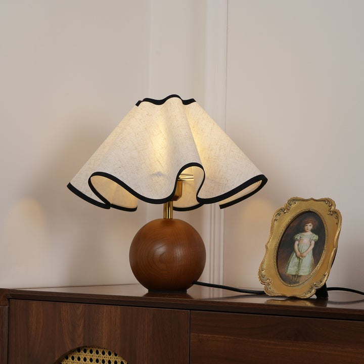 Coastal Wave-Inspired Table Lamp with Wooden Base