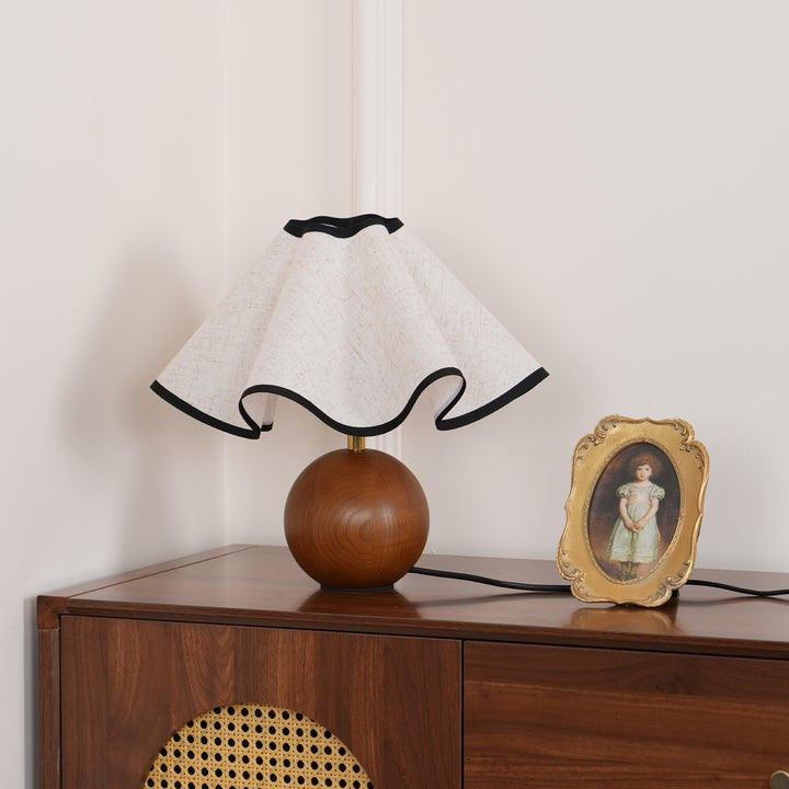 Coastal Wave-Inspired Table Lamp with Wooden Base