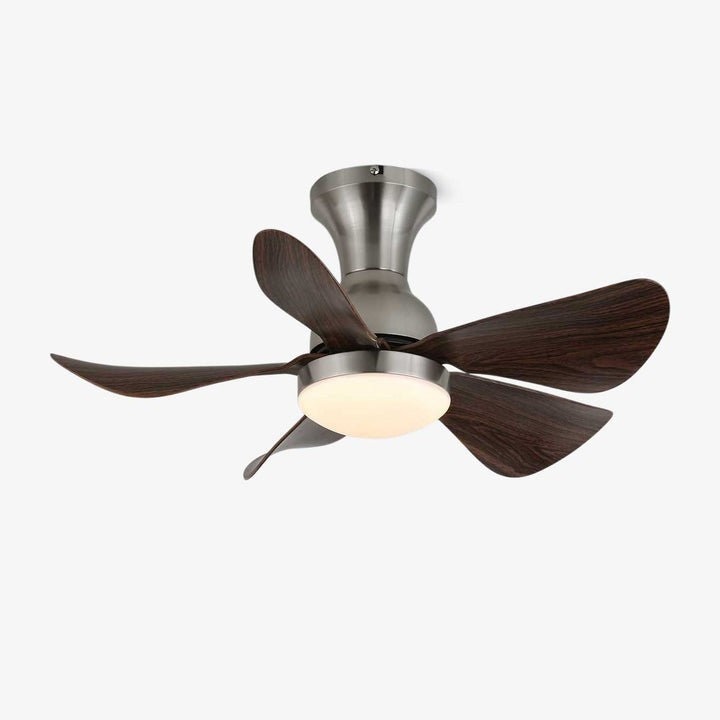 Compact LED Ceiling Fan Light with Reversible Motor & Wood Grain Finish