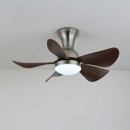 Compact LED Ceiling Fan Light with Reversible Motor & Wood Grain Finish