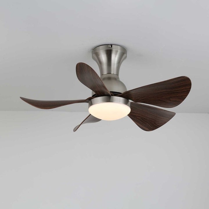 Compact LED Ceiling Fan Light with Reversible Motor & Wood Grain Finish