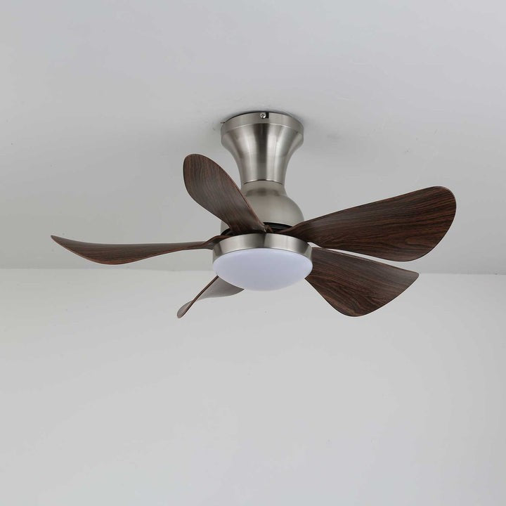 Compact LED Ceiling Fan Light with Reversible Motor & Wood Grain Finish