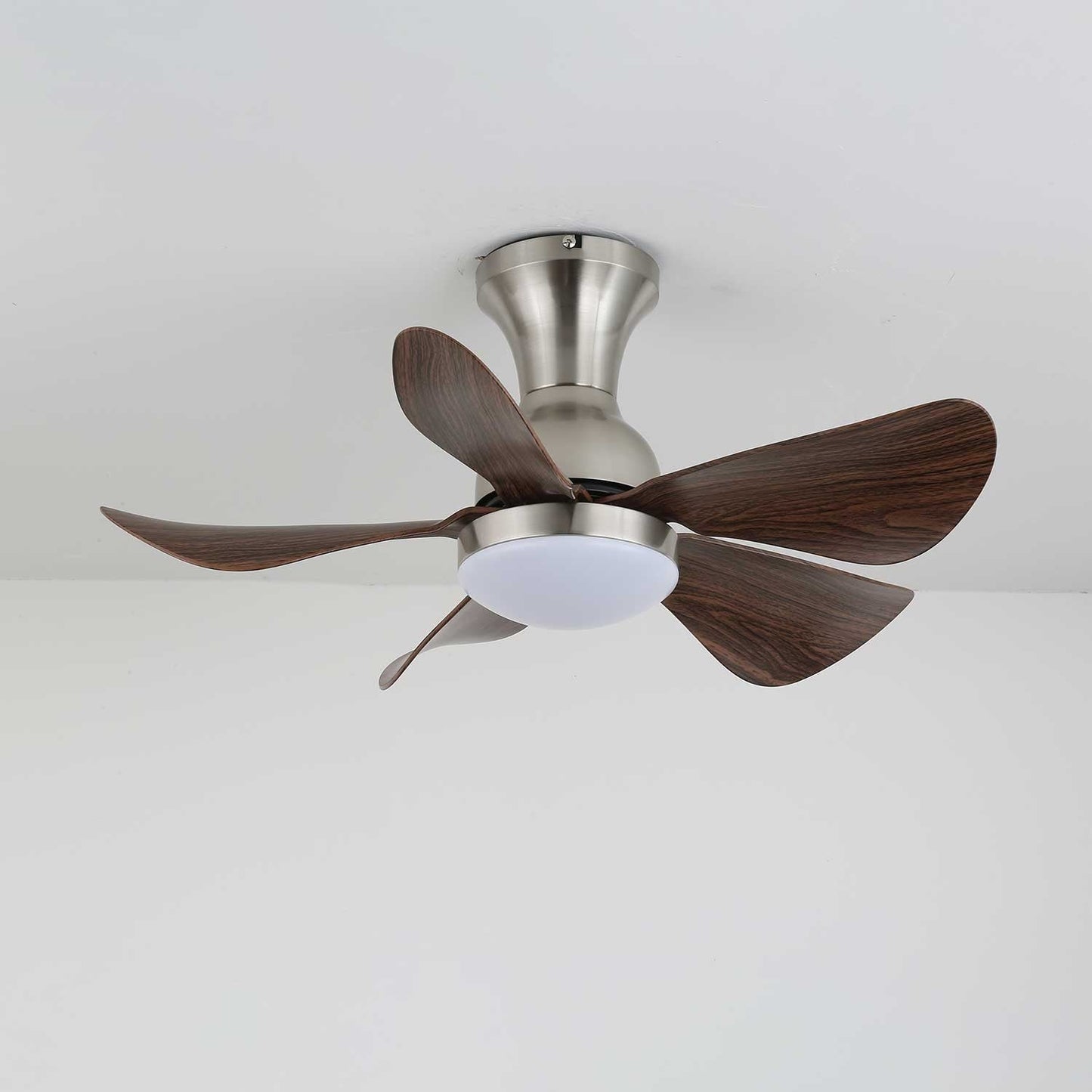 Compact LED Ceiling Fan Light with Reversible Motor & Wood Grain Finish