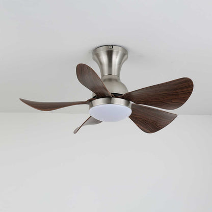 Compact LED Ceiling Fan Light with Reversible Motor & Wood Grain Finish