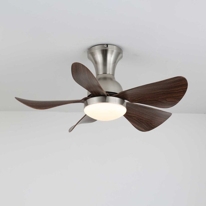 Compact LED Ceiling Fan Light with Reversible Motor & Wood Grain Finish