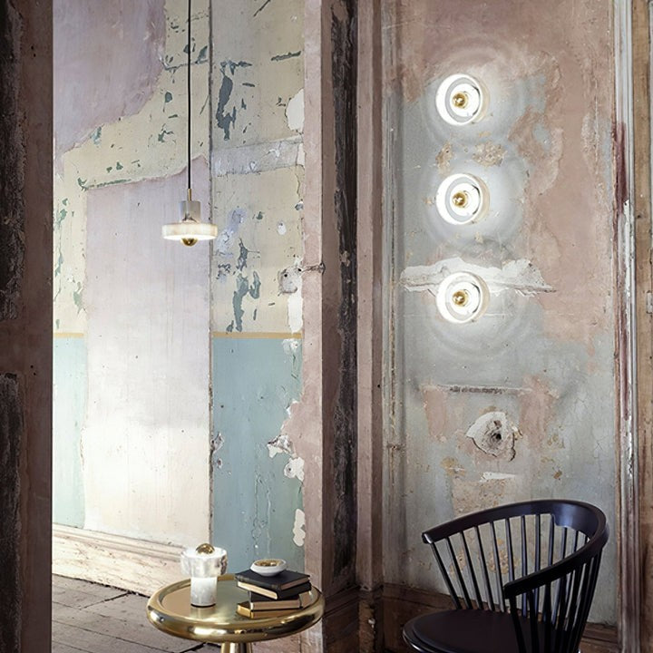 Concentric Marble Wall Sconce with Gold LED Glow