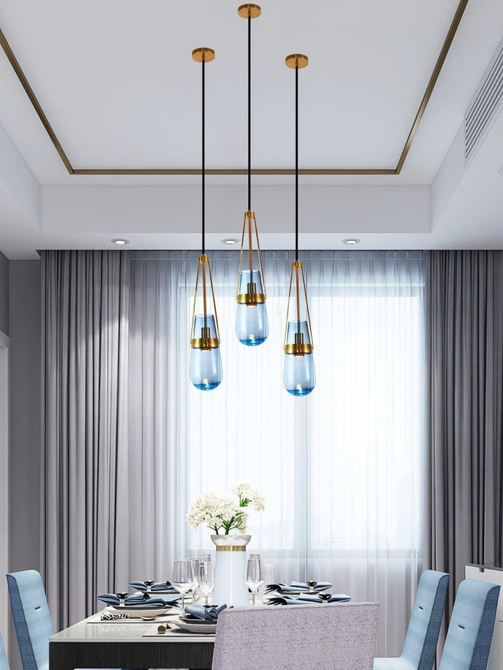 Contemporary Blue & Clear Glass Ceiling Pendant Light