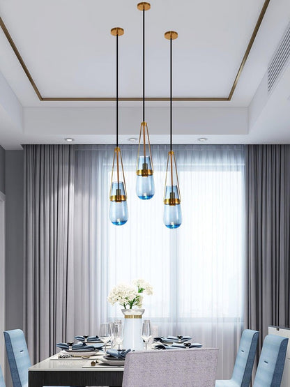 Contemporary Blue & Clear Glass Ceiling Pendant Light
