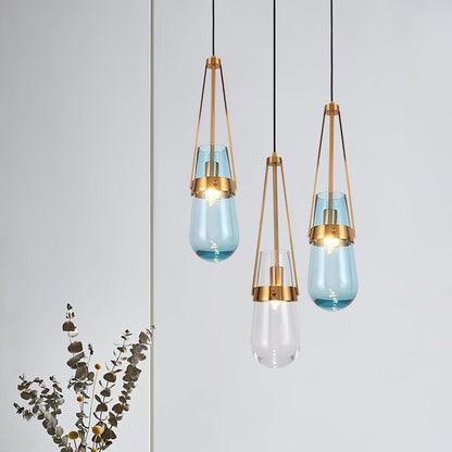 Contemporary Blue & Clear Glass Ceiling Pendant Light
