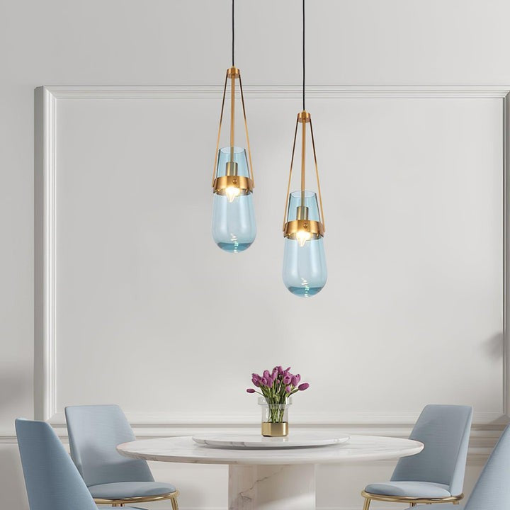 Contemporary Blue & Clear Glass Ceiling Pendant Light