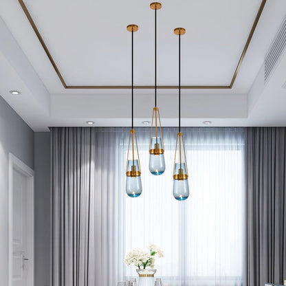 Contemporary Blue & Clear Glass Ceiling Pendant Light