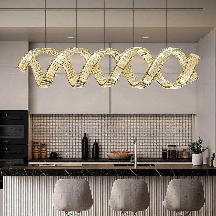 Contemporary Curved LED Crystal Chandelier