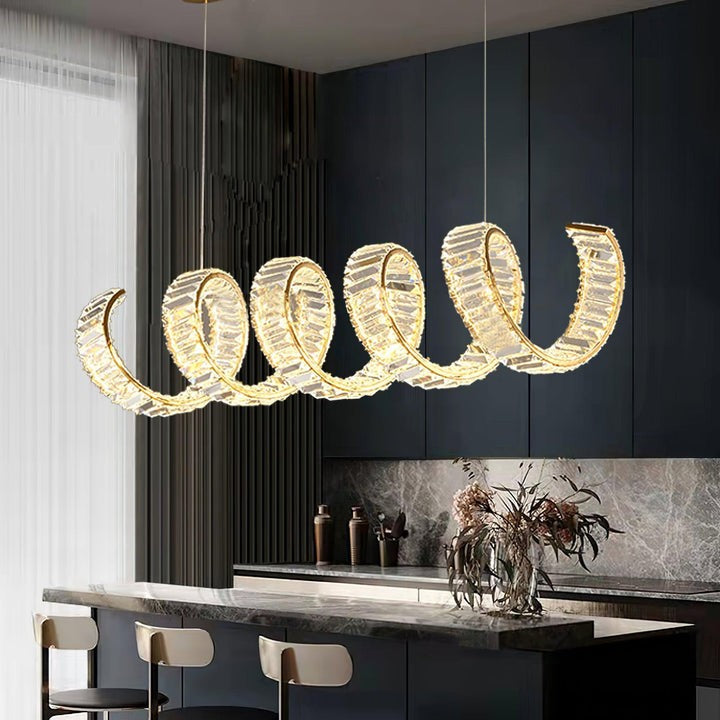 Contemporary Curved LED Crystal Chandelier