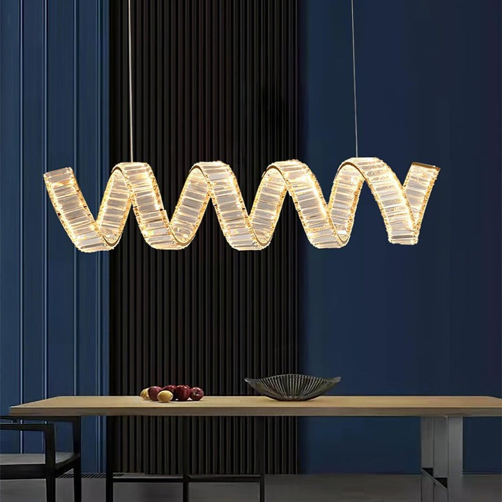 Contemporary Curved LED Crystal Chandelier