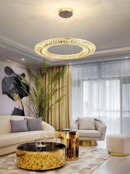 Contemporary Geometric LED Crystal Chandelier