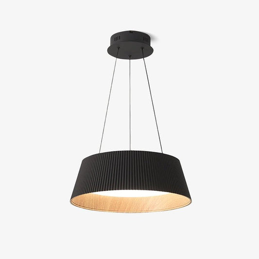 Contemporary Ribbed LED Pendant Light with Wooden Accent