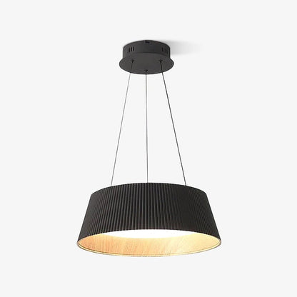 Contemporary Ribbed LED Pendant Light with Wooden Accent