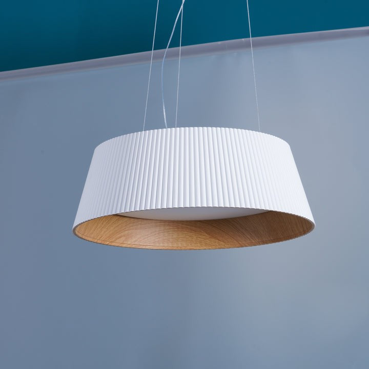 Contemporary Ribbed LED Pendant Light with Wooden Accent