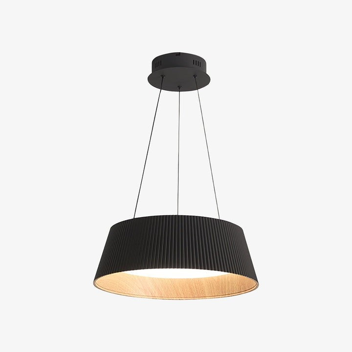 Contemporary Ribbed LED Pendant Light with Wooden Accent