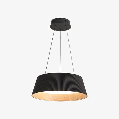 Contemporary Ribbed LED Pendant Light with Wooden Accent