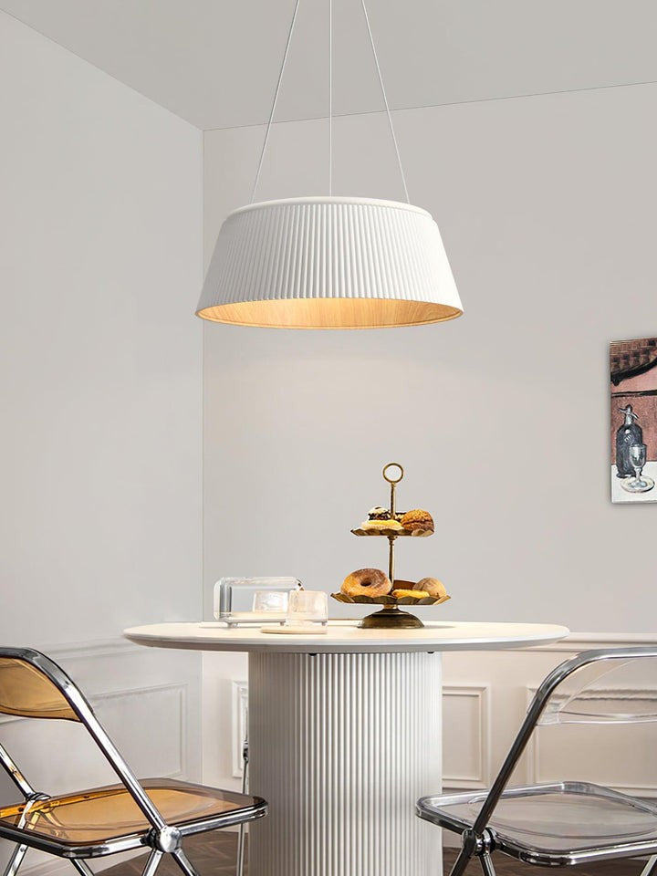 Contemporary Ribbed LED Pendant Light with Wooden Accent