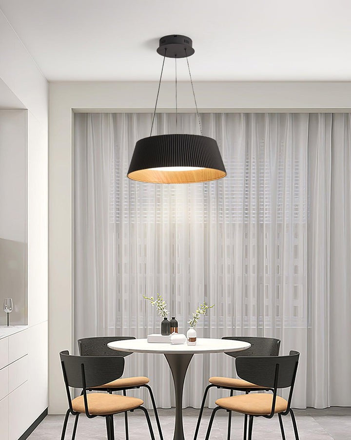 Contemporary Ribbed LED Pendant Light with Wooden Accent