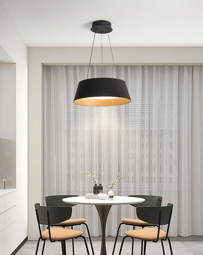 Contemporary Ribbed LED Pendant Light with Wooden Accent