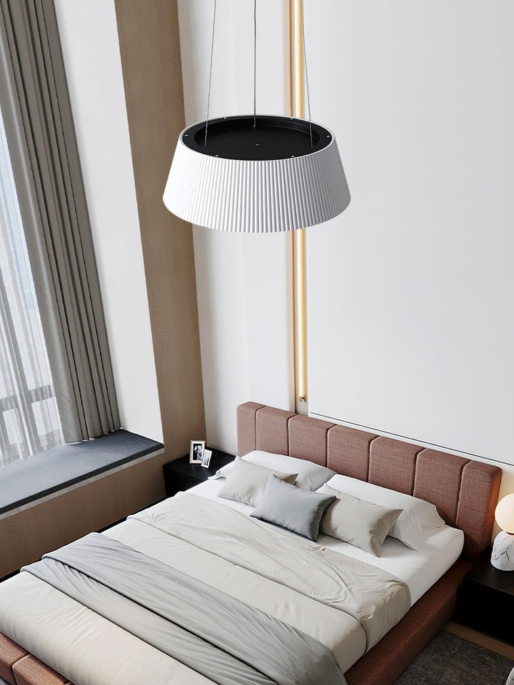 Contemporary Ribbed LED Pendant Light with Wooden Accent