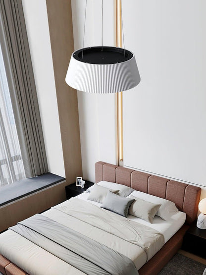 Contemporary Ribbed LED Pendant Light with Wooden Accent