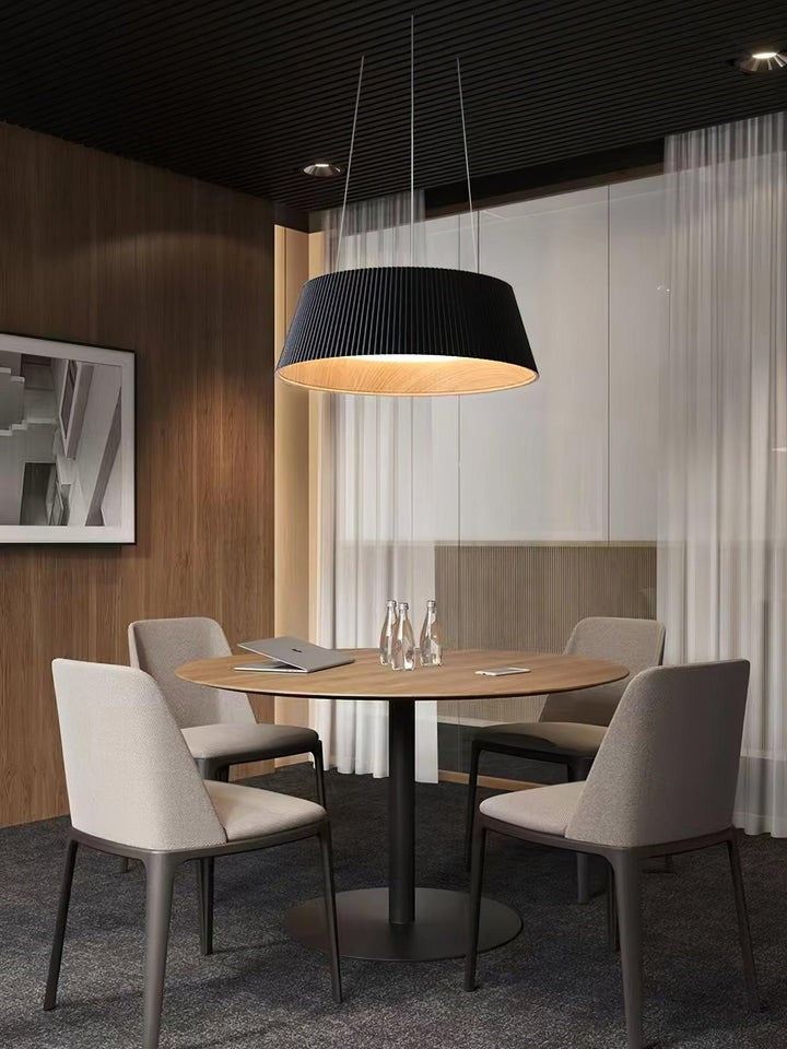 Contemporary Ribbed LED Pendant Light with Wooden Accent