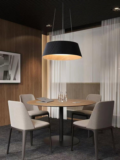 Contemporary Ribbed LED Pendant Light with Wooden Accent