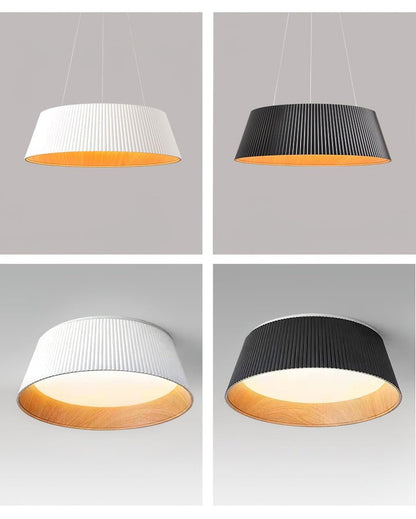 Contemporary Ribbed LED Pendant Light with Wooden Accent