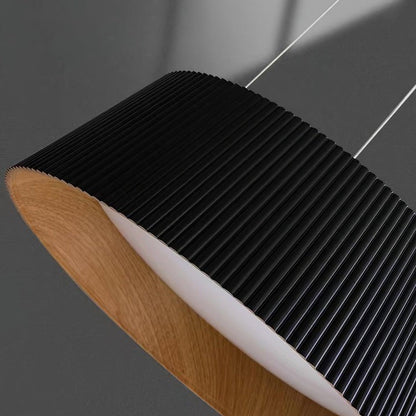 Contemporary Ribbed LED Pendant Light with Wooden Accent