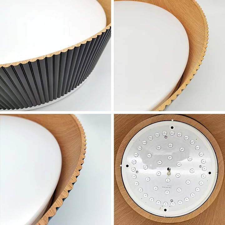 Contemporary Ribbed LED Pendant Light with Wooden Accent