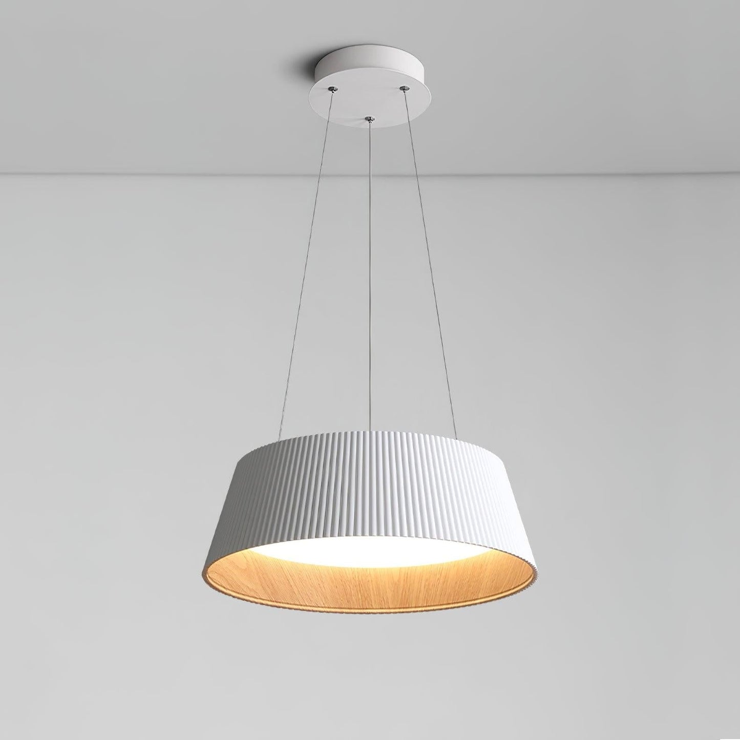 Contemporary Ribbed LED Pendant Light with Wooden Accent