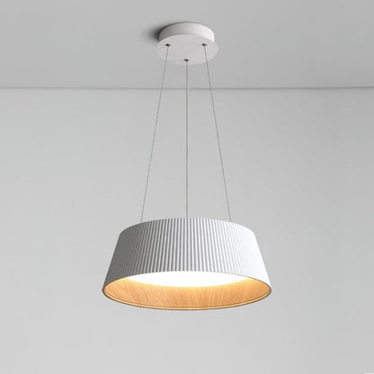 Contemporary Ribbed LED Pendant Light with Wooden Accent