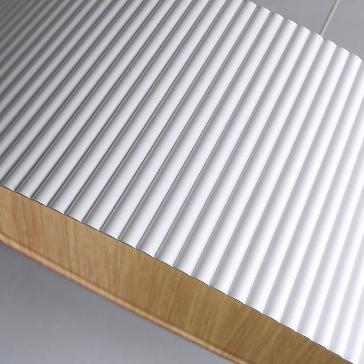 Contemporary Ribbed LED Pendant Light with Wooden Accent