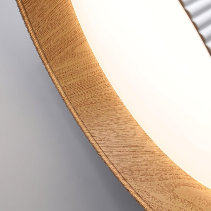 Contemporary Ribbed LED Pendant Light with Wooden Accent