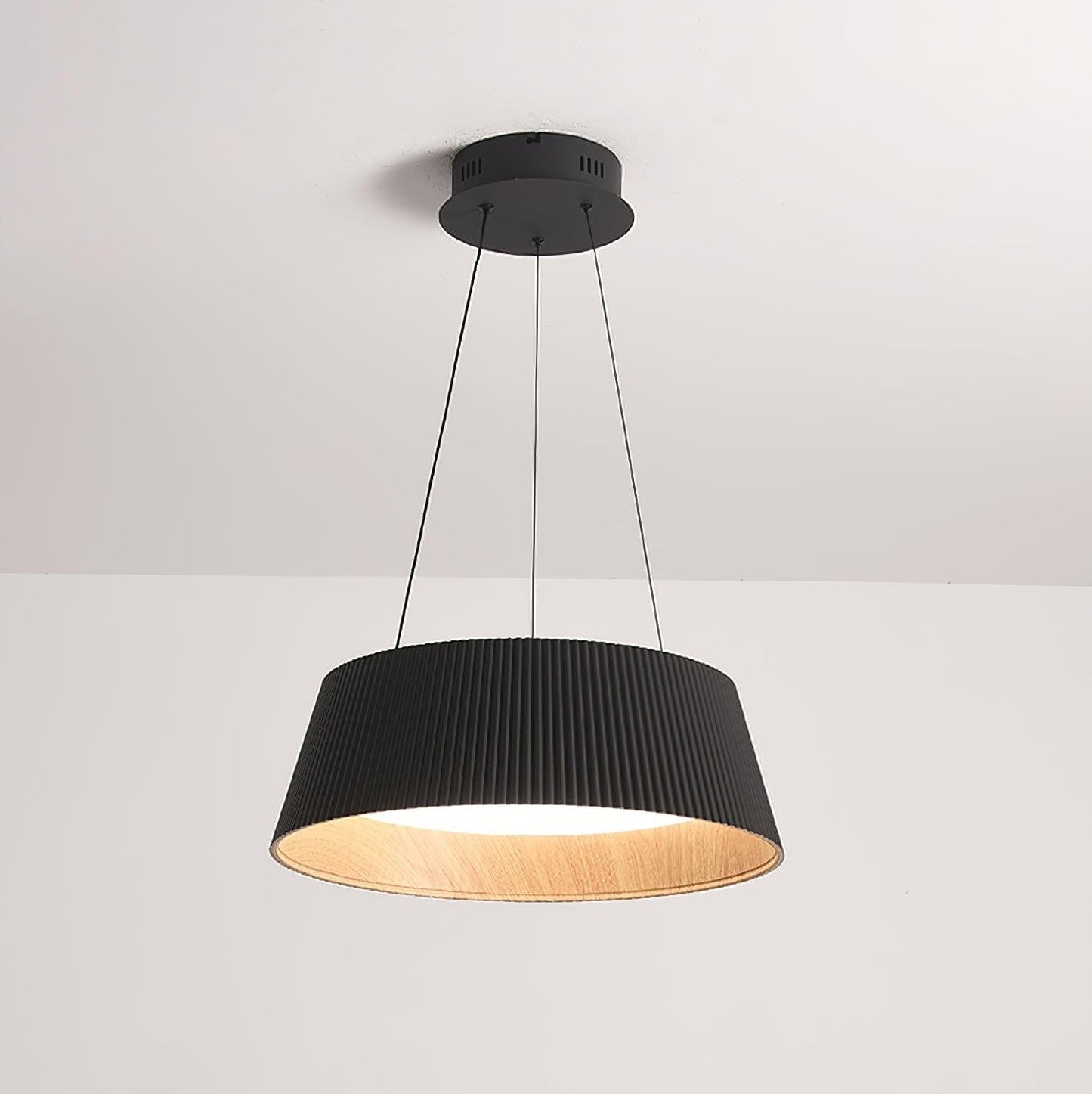 Contemporary Ribbed LED Pendant Light with Wooden Accent
