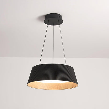Contemporary Ribbed LED Pendant Light with Wooden Accent