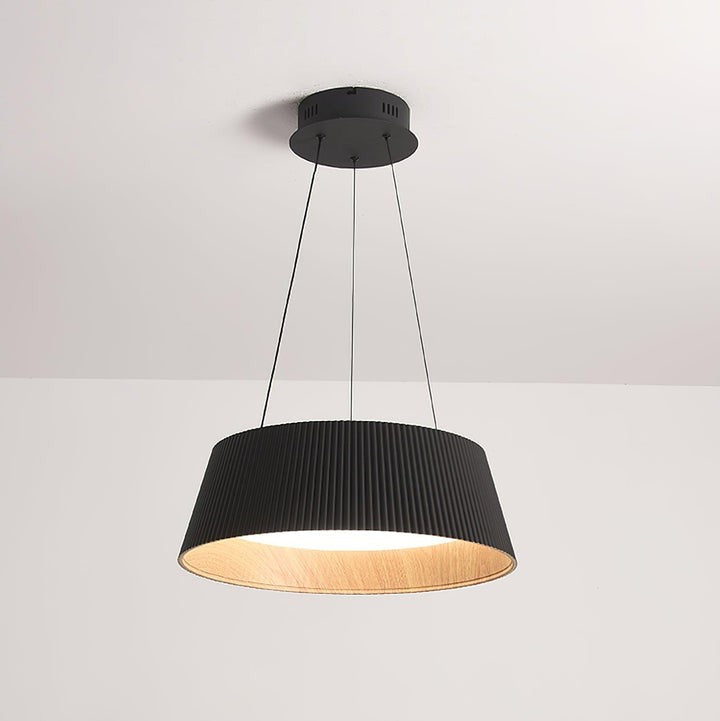 Contemporary Ribbed LED Pendant Light with Wooden Accent